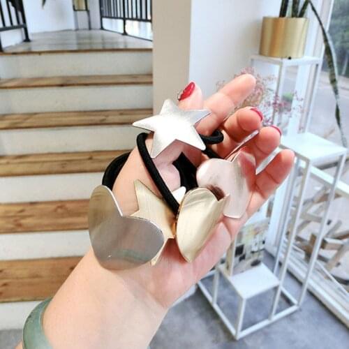 1Pc Star Heart Gold Hair Rope Hair Accessories Girl Women Elastic Rubber Bands Hair Ties Headwear Tie Ponytail Holder Rope