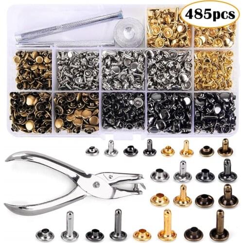 124/245/485pcs Metal Snap Button Press Stud Rivet Button Snap Fasteners for Leather Craft Bag Belt DIY Sewing Kit with Pliers