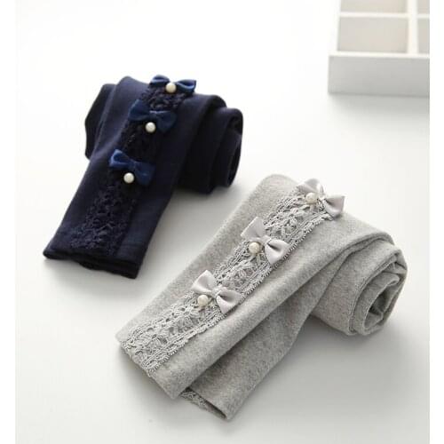 2018 Spring ChildrenS Clothing Cotton Full Length Capri With Pearl Bow Flower Foral Lace Patchwork Baby Kids Leggings For Girls