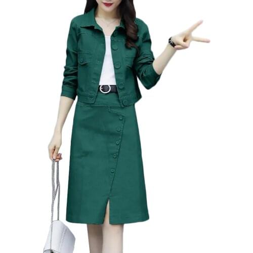 2021 New Spring Autumn Skirt Suit Women Fashion Denim Jacket Skirts Denim Two Piece Suits Plus Size Womens Casual Denim Sets 3XL