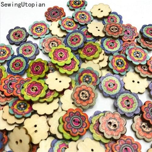 50PCS Vintage Wooden Button 20mm 2Hole Children Sewing Wooden Buttons for Clothing Scrapbooking Crafts DIY Kid Apparel Supplies