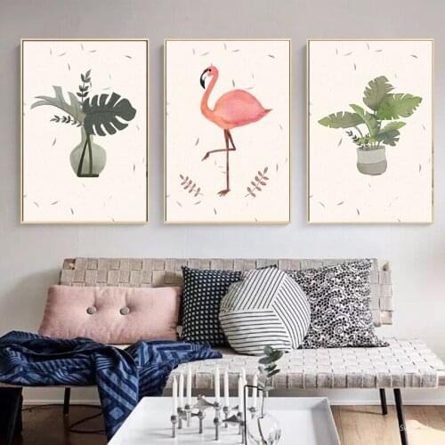 Watercolor Plants Leaf Wall Art Poster and Prints Flamingo Nordic Canvas Painting Decorative Picture Modern Home Decor Crafts