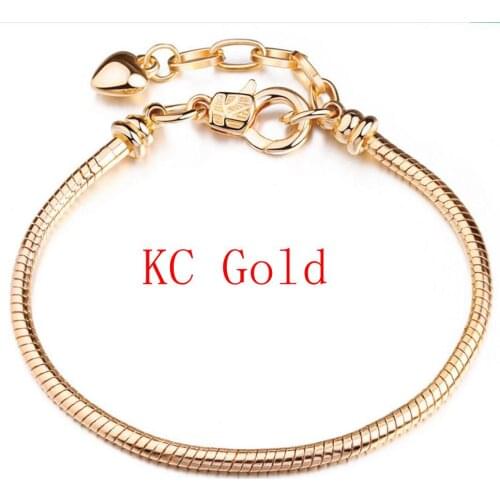 10pcs Fashion European Style Copper Base KC Gold plated Lobster Clasp Snake Chain With Extension Fit European Charms 17cm - 21cm