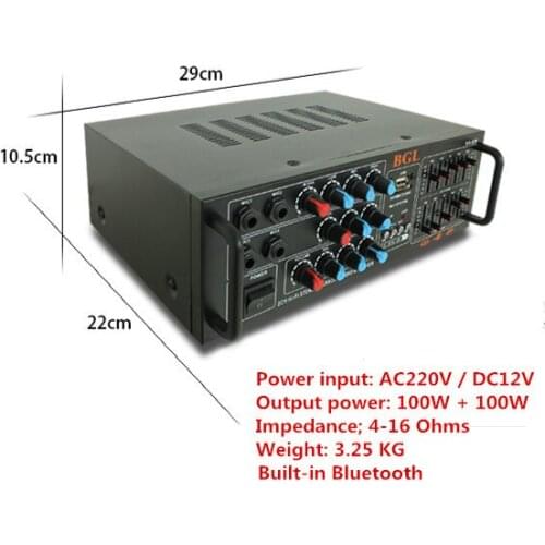 AC220V / DC12V 100W+100W KA-630 Professional digital ECHO Built-in Bluetooth Home karaoke amplifier with EQ equalization