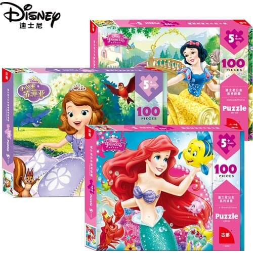 Disney Cartoon 100 Pieces Mermaid Frozen 2 Princess Mickey Puzzle Children Early Education Jigsaw Toys Christmas Birthday Gifts
