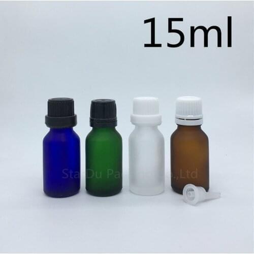 Travel bottle 15ml Green blue amber transparent frosted Glass Bottle, Vials Essential Oil Bottle with tamper evident cap 12pcs