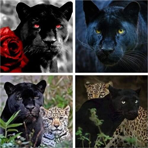 HUACAN DIY Paint With Diamonds Panther Wall Art Decor Full Square/Round Diamond Embroidery Leopard Mosaic Animal Handicraft