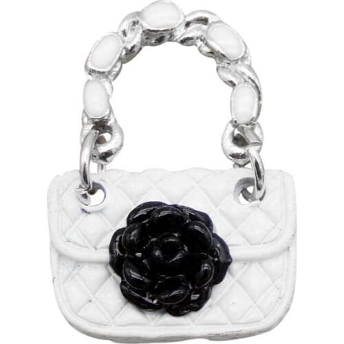 Julie Wang 2PCS Enamel White Purse Charms Handbag Alloy Gold Tone Women Bag Necklace Bracelet Jewelry Making Accessory