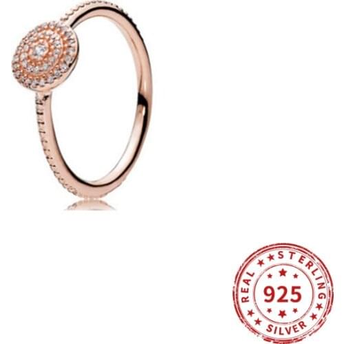 Real 925 Sterling Silver Pan logo Rose golden Elegant Sparkle Ring For Women Wedding Party Gift Jewelry 2021