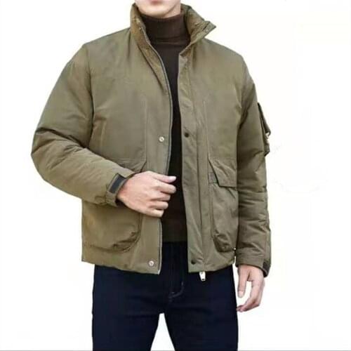Short Down Jacket Mens Winter Warm Collar Work Clothes Medium Long Youth Parka Fashion Coat Light Thin Outdoor Tooling Tops