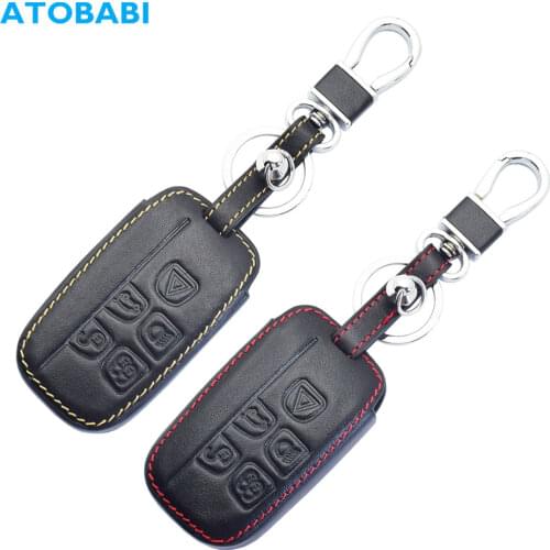 Leather Car Key Cover For Land Rover LR4 Discovery LR2 Range Rover Sport Evoq Jaguar 5 Buttons Smart Remote Fob Protector Case