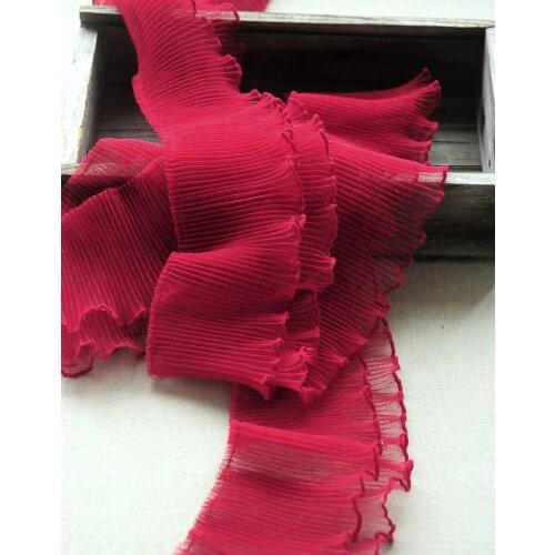 2M 10CM Wide Exquisite Red Pink Lace Ribbon fabric Elastic Ruffle Trim Collar Sewing Clothing Skirt Headwear Guipure Decoration