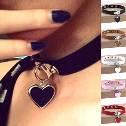 Hot Selling Heart-Shaped Harajuku Punk Rock Gothic Choker Sexy PU Leather Stud Collar Necklace Party Jewelry Girlfriend Gift