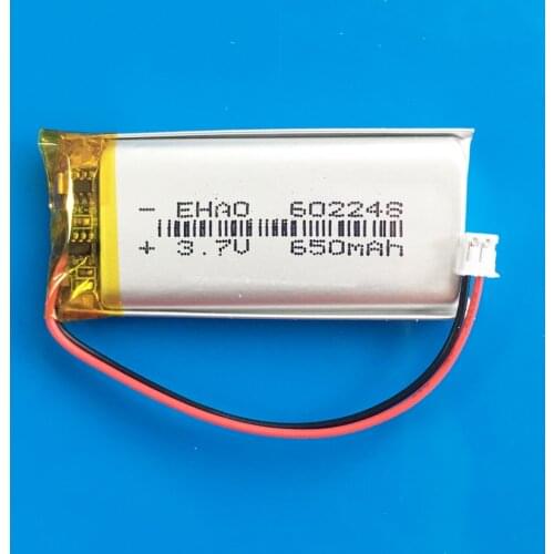 3.7V 560mAh lipo polymer lithium rechargeable battery JST ZH 1.5mm 2pin connector 602248 for MP3 GPS PSP recorder headset camera
