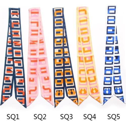 Small Silk Scarf for WomenSporty Double-sided Geometric Printing Handle Bag Ribbons Brand 5*100cm Small Long Wholesale