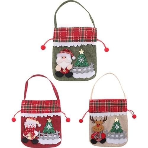 Christmas Gift Bags Daily Necessities Decoration Linen Doll Package Xmas Drawstring Gift Bags Snowman Elk Candy Storage Sacks