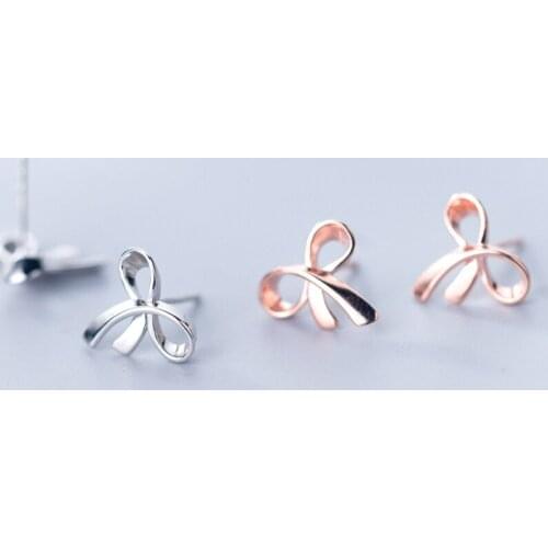 MloveAcc 100% 925 Sterling Silver Graceful Bow Knot Stud Earrings for Women Luxury Authentic Original Jewelry