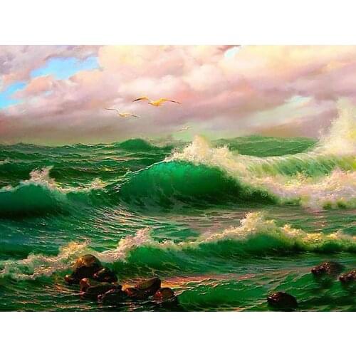 MM 14/16/18/28 CROSS STITCH Full Round Drill 5D DIY Diamond Painting "L1528 Scenic Waves" 3D Embroidery Cross Stitch