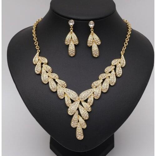 Fashion Bridal Jewelry Sets Gold/Slver Color Necklace Leaf Earrings Party Prom Wedding Costume Accessories for Bridesmaid Women