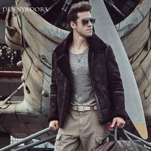 Mens Sheepskin Shearling Leather Jacket Winter Silm Coat Warm Coat Fashion And Comfortable