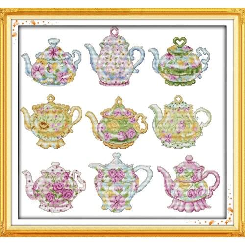 The teapot series Home Decor Cross Stitch Kits Printed Canvas DMC Counted printed Cross-stitch set Embroidery Needlework Kit