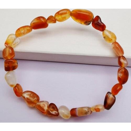 Natural 5-7MM Stone Red Carnelian Freeform Lrregular Gravel Shape Bracelet Stretch 7.5 Inch Jewelry G311