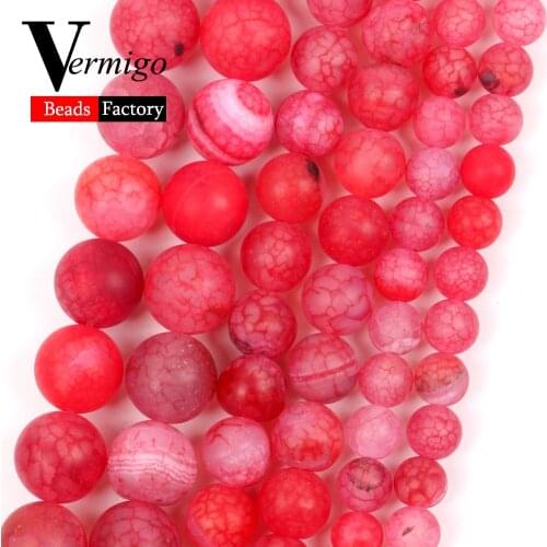 Natural Frost Matte Red Dragon Veins Agates Stone Round Beads for Jewelry Making 6/8/10mm Spacer Beads diy Bracelets
