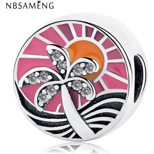 NBSAMENG Summer 100% 925 Sterling Silver Beads Paradise Sunset Bead Charms Fit Original Bracelets & Bangles Jewelry