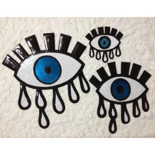DD New Eye With Sequined Patches Fashion Applique lron on Patch for Clothes Bags DIY Decal Apparel Accessory 1pcs
