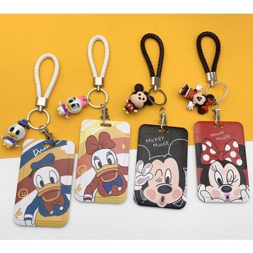 Disney new couple card set cartoon student campus ID cover lanyard bus subway ic card protective cover
