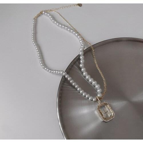 2021 New Fashion Simple Pearl Crystal Letter H Necklace Net Red Temperament Design Sense Ornaments Women