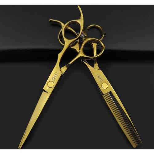 6'' 440C Professional Haircut Hairdressing Scissors Japane Steel Hairdressers Thinning Scissors Salon Barbershop Golden Set