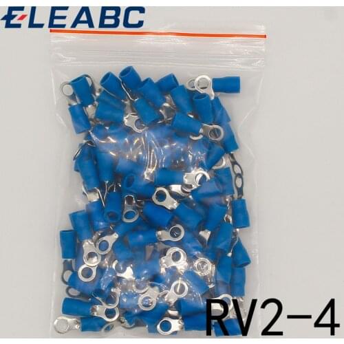 RV2-4 Blue Ring Insulated Wire Connector Electrical Crimp Terminal Cable Wire Connector for 1.5-2.5mm2 100PCS/Pack RV2.5-4 RV