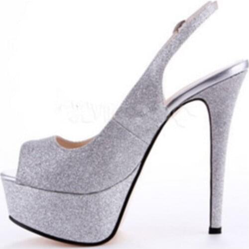 SHOFOO shoes,Novelty fashion womens shoes, Glitter fabric, about 14.5 cm high-heeled sandals, womens sandals. SIZE:34-45