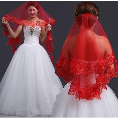 Bridal Red Veil Wedding Lace Embroidered Veil 2021