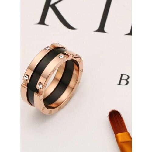 Versatile Notch Rhinestone ring for women titanium steel Rose Gold ring drop shopping