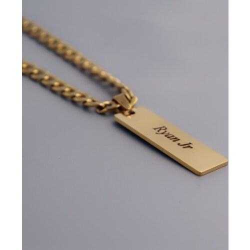 Vertical Bar Engrave Name Necklace Personalized Jewelry Customized Name Necklace Curb Chain Punk Jewelry Men Hip Hop Bijoux
