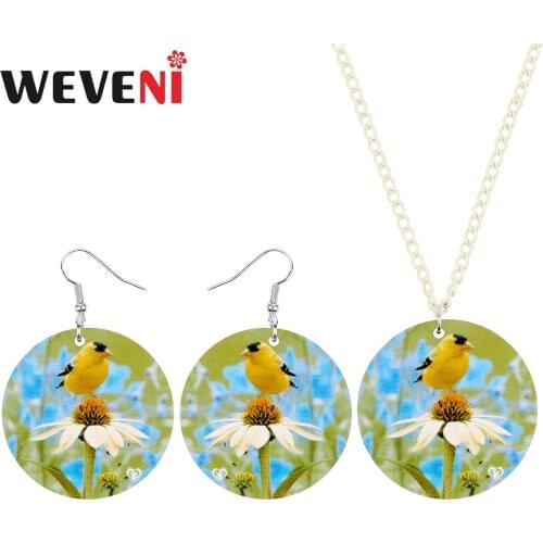 WEVENI Acrylic Round Grey-capped Greenfinch Bird Jewelry Sets Flower Animal Bird Earrings Necklace For Women Girls Funny Gifts