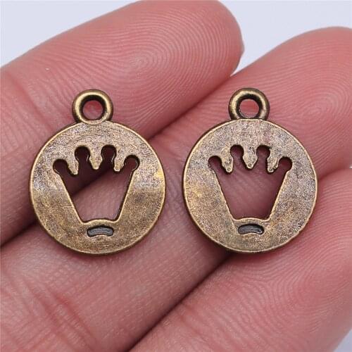 WYSIWYG 10pcs 15mm Vintage Crown Tag Pendants Charm For Jewelry Making Antique Bronze Color Crown Pendants Charm Crown