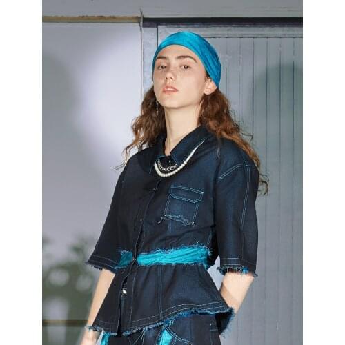 IRINACH390 Spring Summer 2021 Original Design New Arrivals Short Sleeves Denim Shirt Women