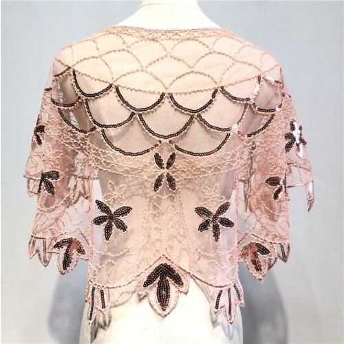 Womens 1920s Shawl Wraps Beaded Sequin Deco Evening Cape Bridal Shawl Capelet Shrug Bolero Flapper Cover Up