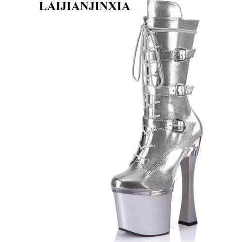 LAIJIANJINXIA New Pole Dance Shoes Platform 18 CM Thin Stripper Heels Belt Buckle Low Tube Ankle Boots Nightclub Womens Boots
