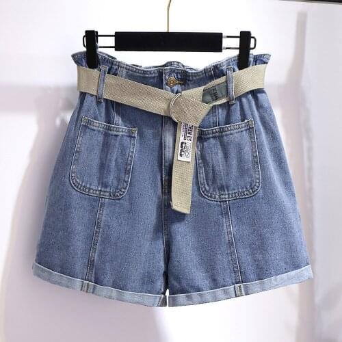 2020 Summer Shorts Women Vintage High Waist Blue Wide Leg Jeans Shorts Ladies Plus Size 6XL Womens Denim Shorts 130kg Femme 351