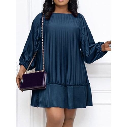 ZANZEA Women Spring Vestidos Casual O-Neck Pleated Hem Sarafans Party Retro Beach Dress Elegant Loose Mini Dress Robe Plus Size