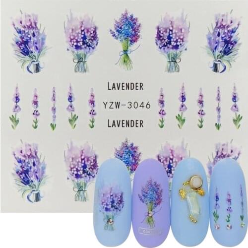 1pcs Lavender Bouquet Design Water Transfer Nail Art Sticker For Nails Slider Decal Decor Charm Manicure Tools