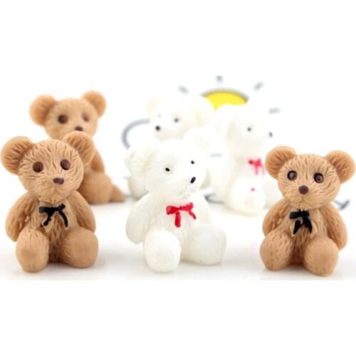 10Pcs Cartoon Resin Bow Tie Bear DIY Craft Scrapbook Decor Kawaii Kids Hair Accessories Earrings Key Chain Pendant Toy Figurines