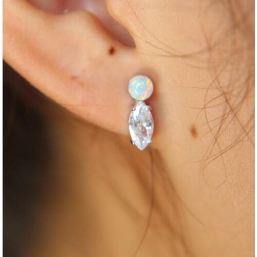 2017 new arrive Top quality pave oval clear cz round opal stone Sparking elegant women studs gold color fashion earring