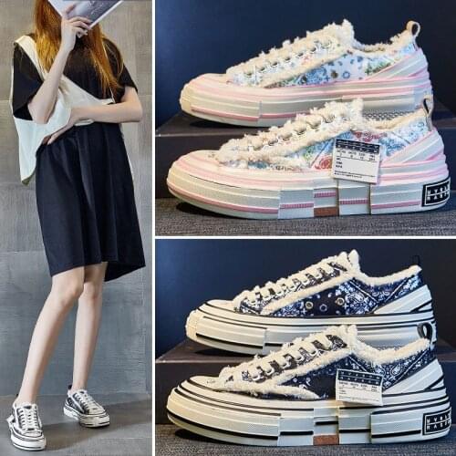 2021 Flat Casual Shoes Round Toe Canvas Heightening Thick-soled Sports Shoes Spring and Autumn Comfortable Couple Walking Shoes