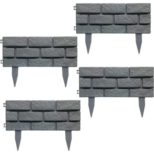 4PCS Garden Fence Edging Plastic Brick Effect DIY Plastic Lawn Edging Plant Border Decoration For Garden Landscape Decoration