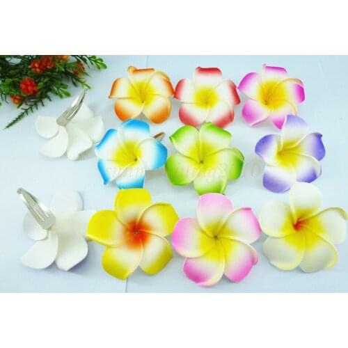 50 mixed color Foam Hawaiian Plumeria flower for bride Frangipani Flower bridal hair clip 6cm